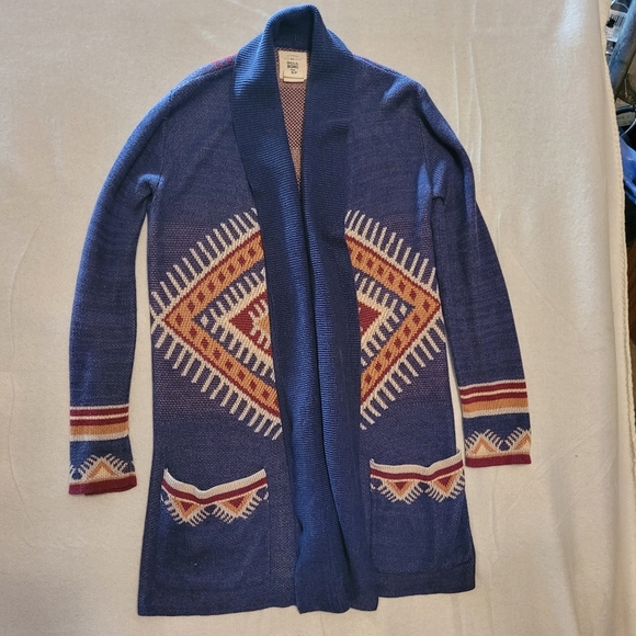 Billabong Sweaters - Billabong Women's Navy Blue Aztec Print Open Sweater Cardigan Size Small
